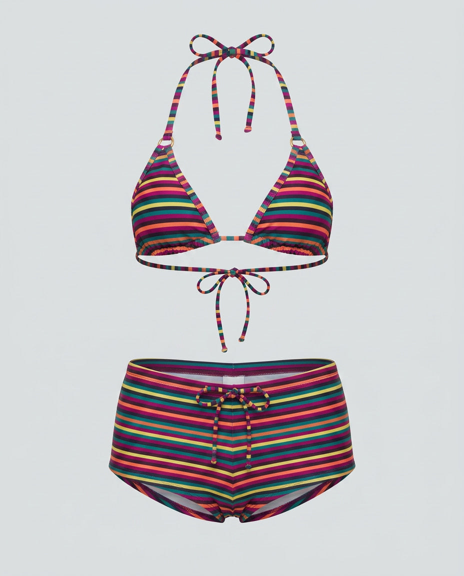 Retro Striped Bikini Set